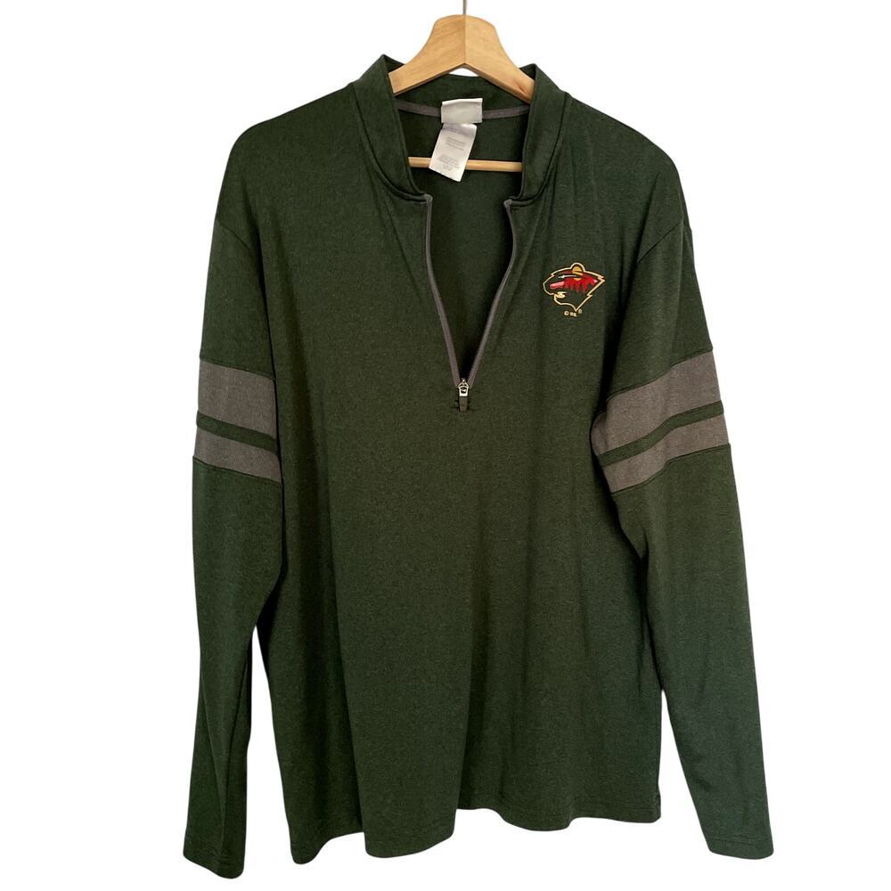 NHL Minnesota Wild hockey 3/4 zip pullover men's size large striped arms